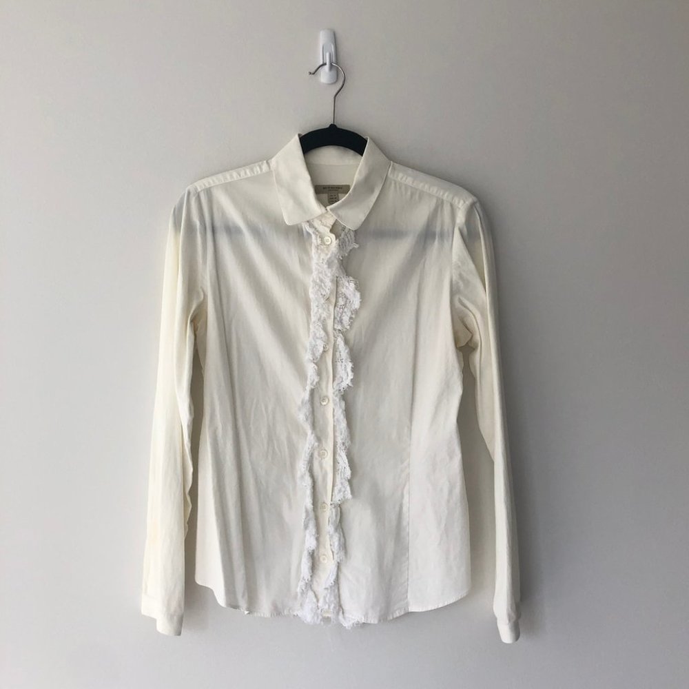 Burberry White Ruffle Button Down Collared Blouse - image 1